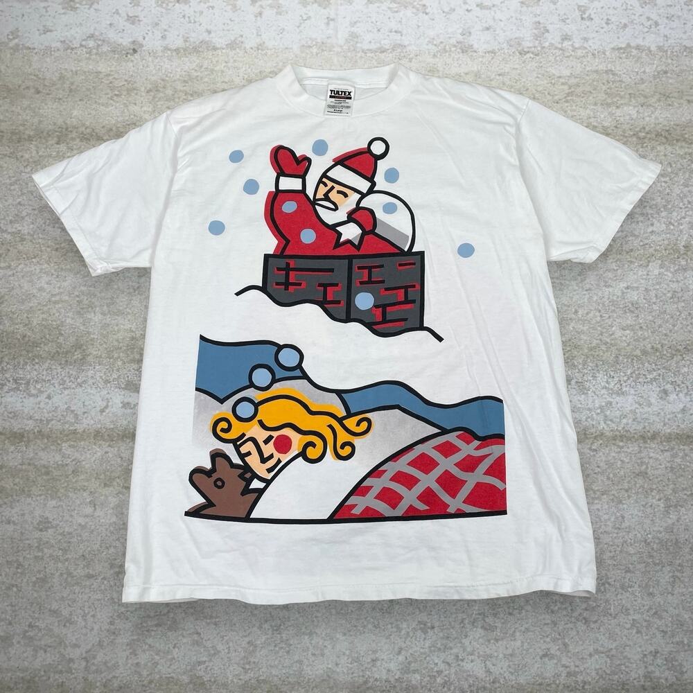 Vintage 90s USPS Stamps Shirt Mens XL Christmas White Cotton Short Sleeve - Picture 1 of 4
